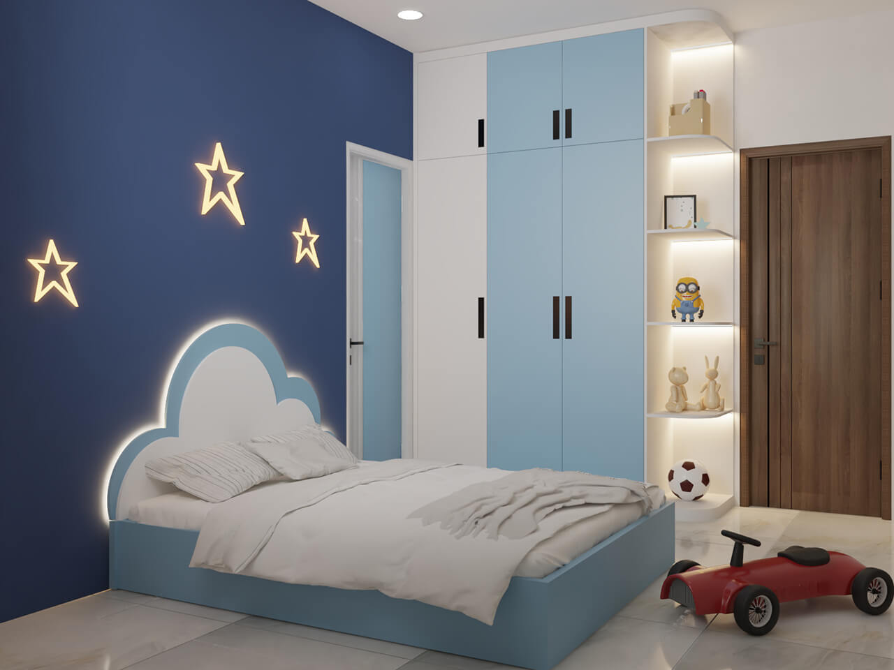 nội thất phòng ngủ xanh dương