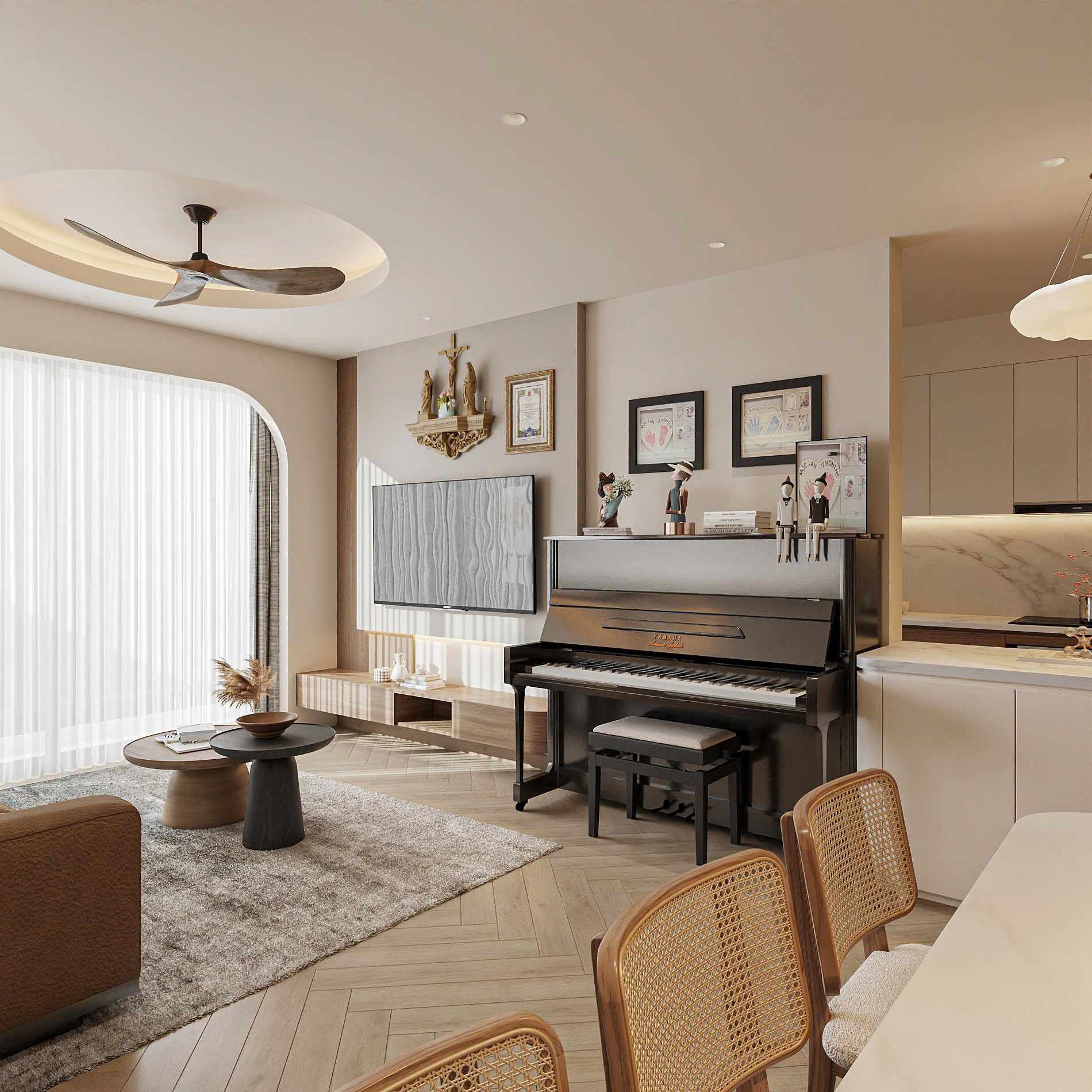 Công ty thiết kế thi công nội thất căn hộ 3pn Vinhomes Grand Park 91m2 - phòng khách