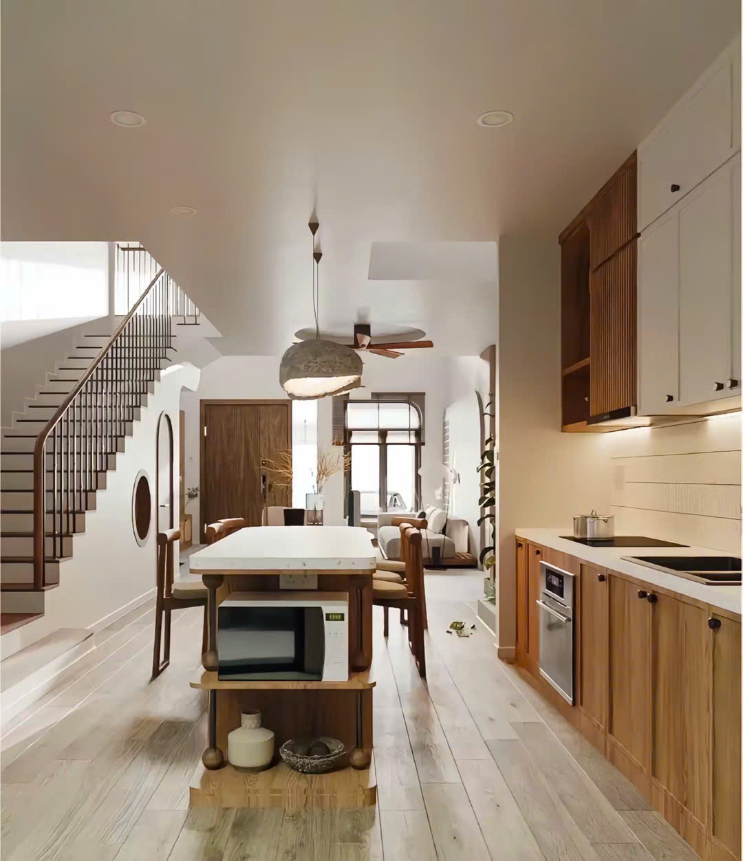 Thiết kế nhà phố phong cách wab sabi phòng bếp