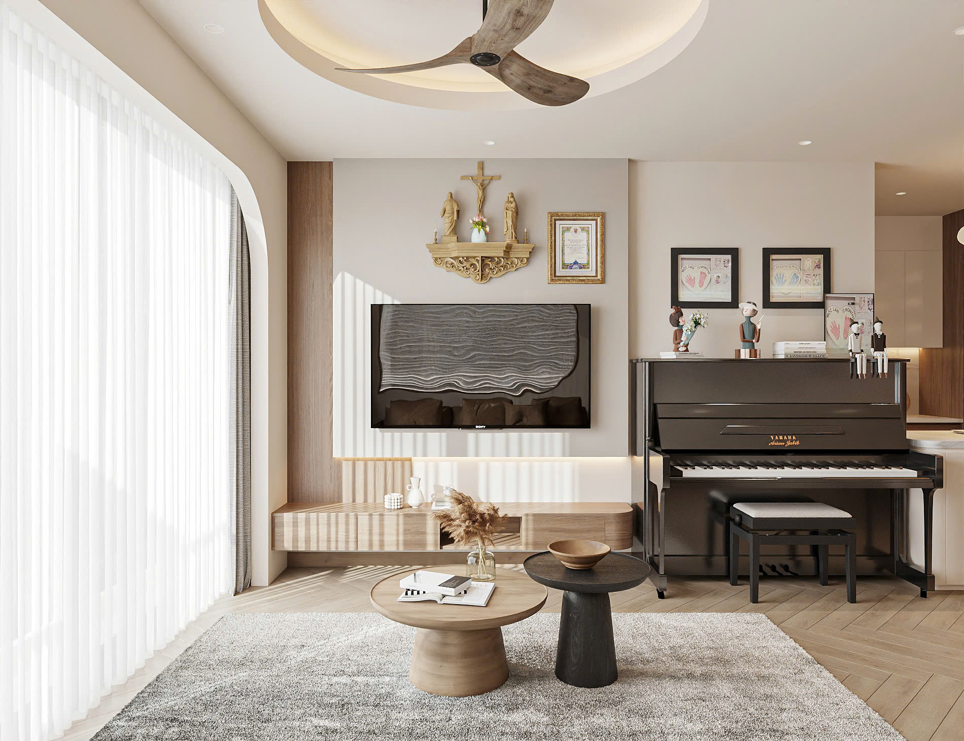 Thiết kế thi công nội thất căn hộ 3pn Vinhomes Grand Park 91m2 - phòng khách