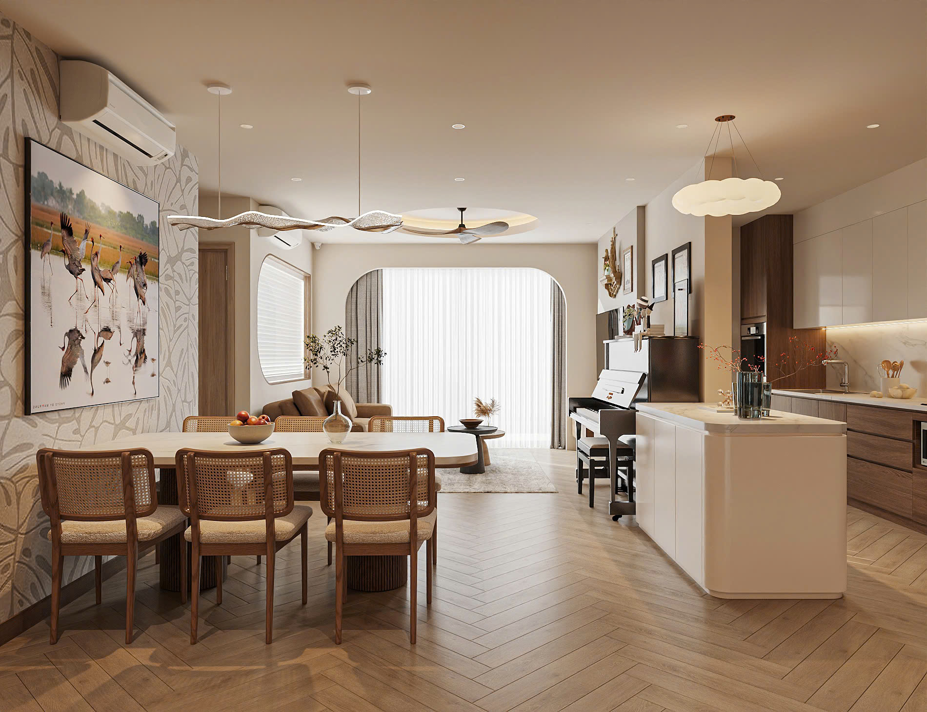 Thiết kế thi công nội thất căn hộ 3pn Vinhomes Grand Park 91m2 - phòng khách
